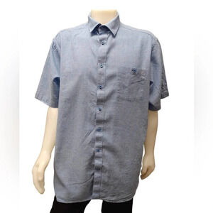 Daniel Hechter Linen Blend Blue Short Sleeve Dress Shirt Size 2X